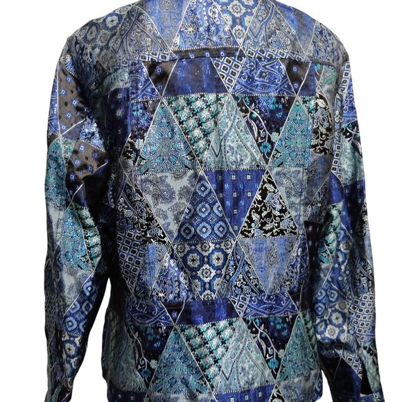Coldwater Creek M womens vintage patchwork paisley triangle jacket blue silver - Picture 3 of 16
